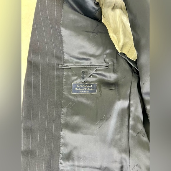 CANALI EXCLUSIVE COLLLECTION BLACK PIN-STRIPE WOOL SUIT - Picture 5 of 14